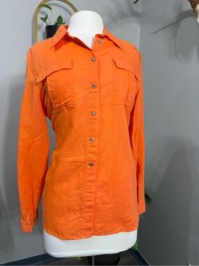 Chaus Sport Women’s Large Bright Orange Linen Button Down Utility Shirt